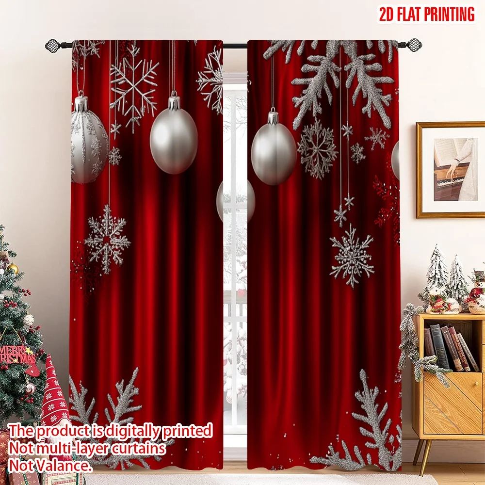 

2pcs 2D flat printing Merry Christmas Popular Window Curtains Christmas Ornaments Snowflakes Red_a (2) Polyester Without