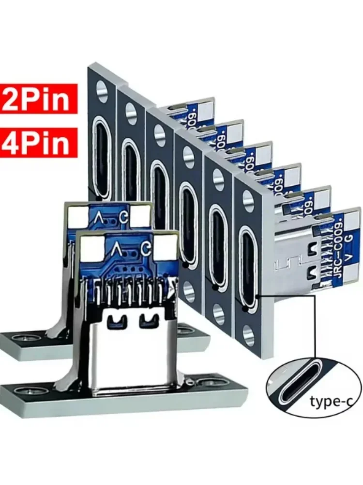 5/20 pièces prise USB 3.1 type-c 2 broches 4 broches connecteur femelle Jack Port de chargement de données petite Base de charge électrique avec plaque de fixation