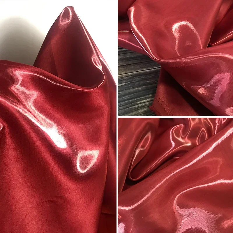 Reflective Ultra Bright Crystal Bright Red High Gloss Silk Fabric Suit Dress Windbreaker Designer Fabric