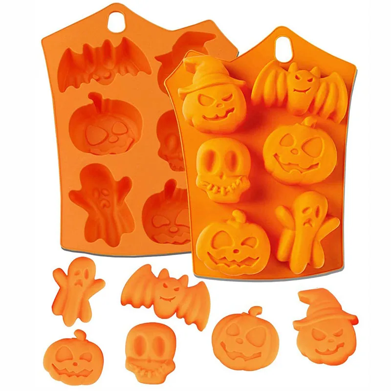 Halloween Moulds Nonstick Silicone Pumpkin Mold Skull Bat Ghost Shape Chocolate Candy Mold Baking Cake Pudding Cookie Cupcakes