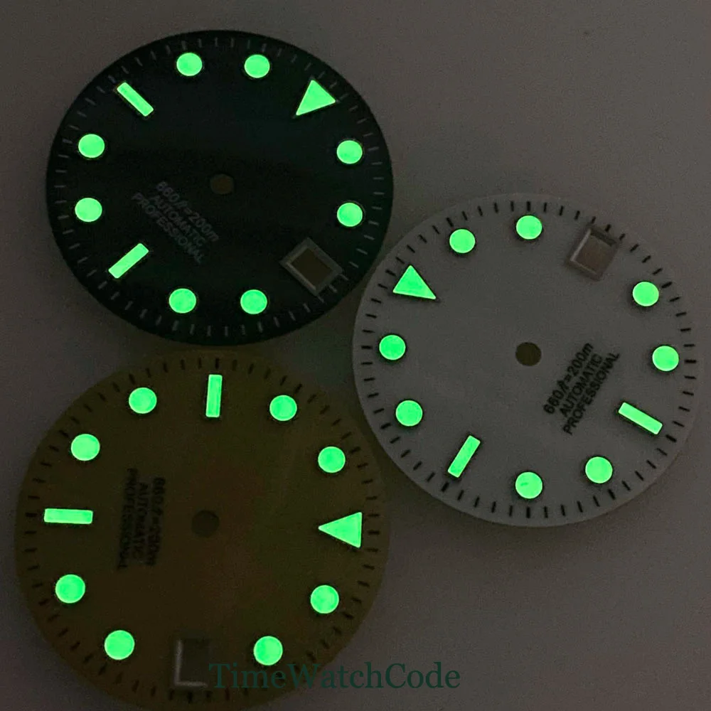 28.5mm Mother of Pearl Watch Dial Face Accessories Green Luminous Hands Fit for NH35 NH36 NH38 Automatic Movement Date Window