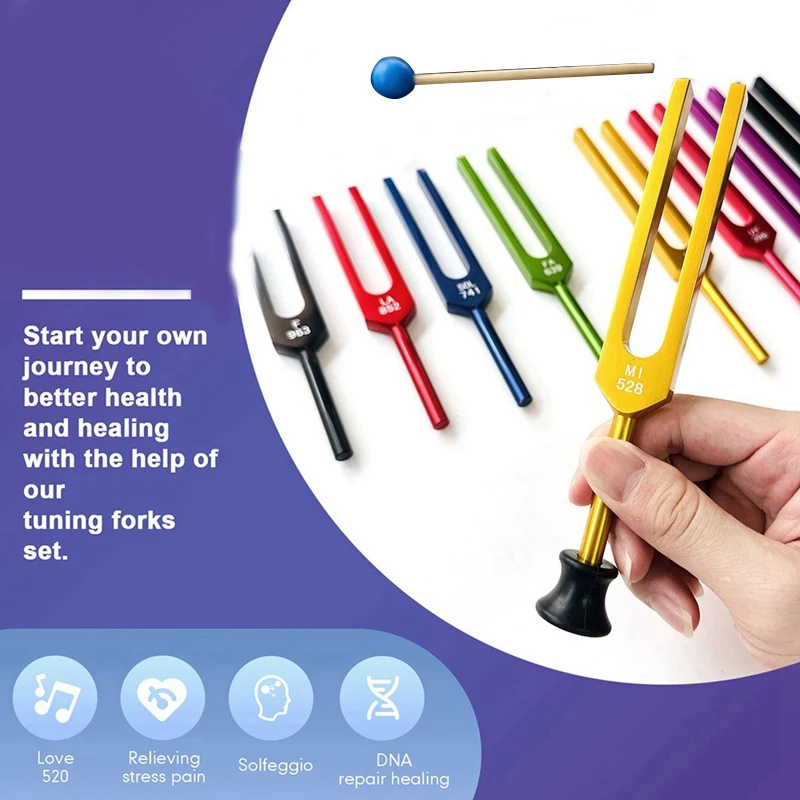 1Set 9 Tuning Forks For Healing, Sound Healing Body Retention With Aluminum Gift Box Tuning Fork Set Chakra Tuning Fork Set