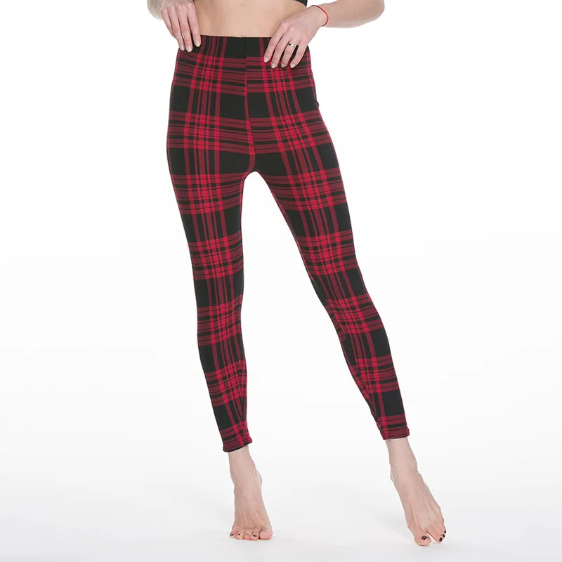 LJCUIYAO legginsy Push Up kobiece legginsy Fitness kobiety wiosna jesień drukuj paski Plaid legginsy Lady Sexy smukłe spodnie ołówkowe