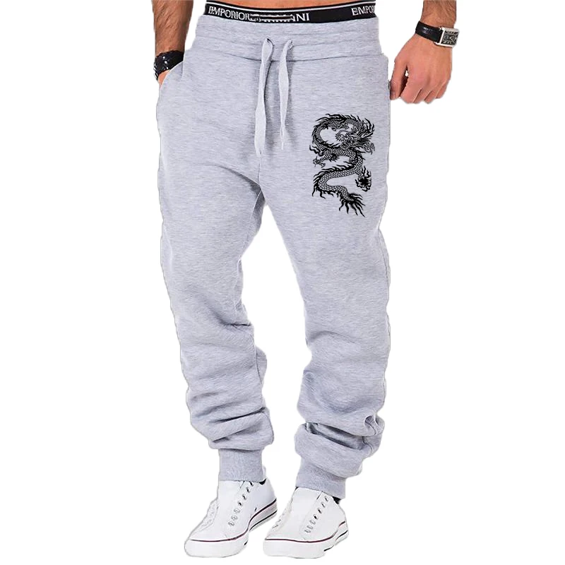 New Fashion dragon print Joggers Men Body Building Gyms Pants Outdoor Casual Sweatpants Sports Fitness Trousers