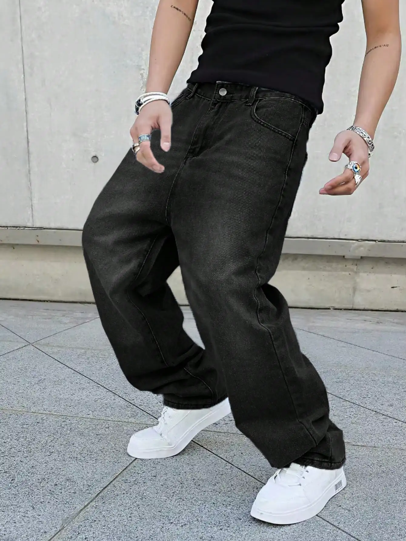 

Y2K Lässige Straßenmode Washed Jeans, Minimalistische Loose Jeans