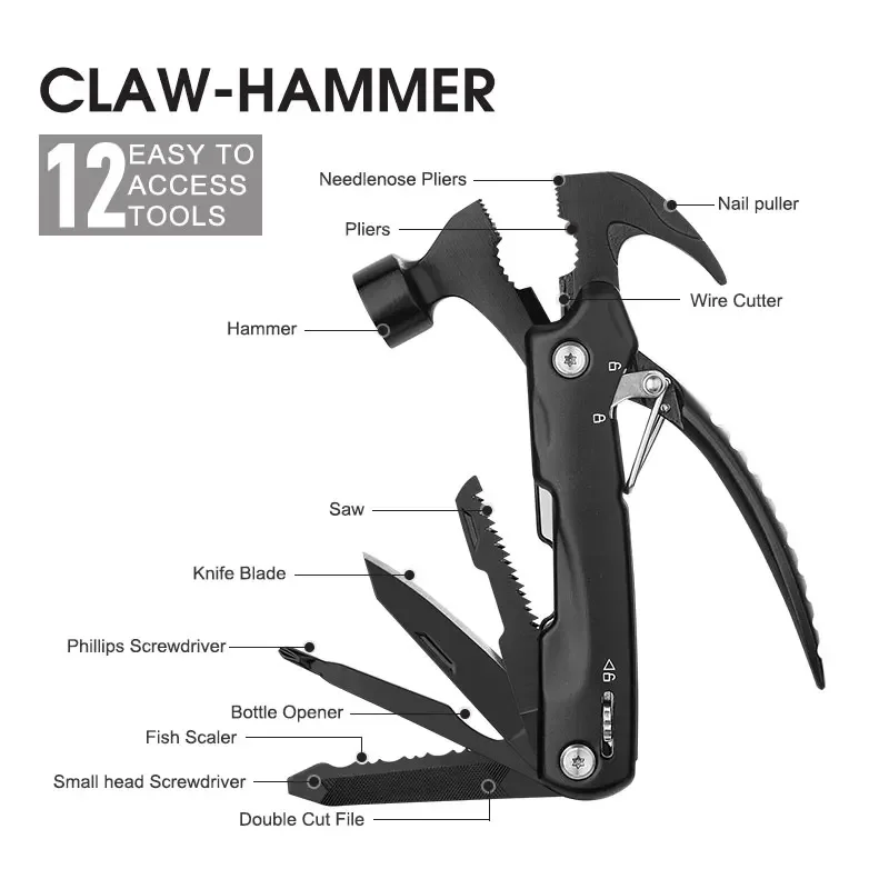 Multifunction Tool Hammer Camping Pliers Outdoor Folding Mini Hammer Camping Accessories Gear Survival Combination Tools