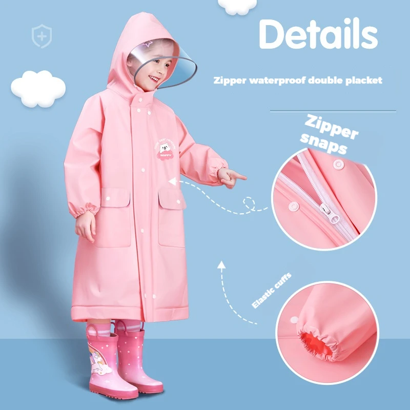 Waterproof Children Rain Poncho Non-Disposable Travel on Foot Rain Gear Coat Carry Hat Outdoor Hiking Accessories Kids Raincoat