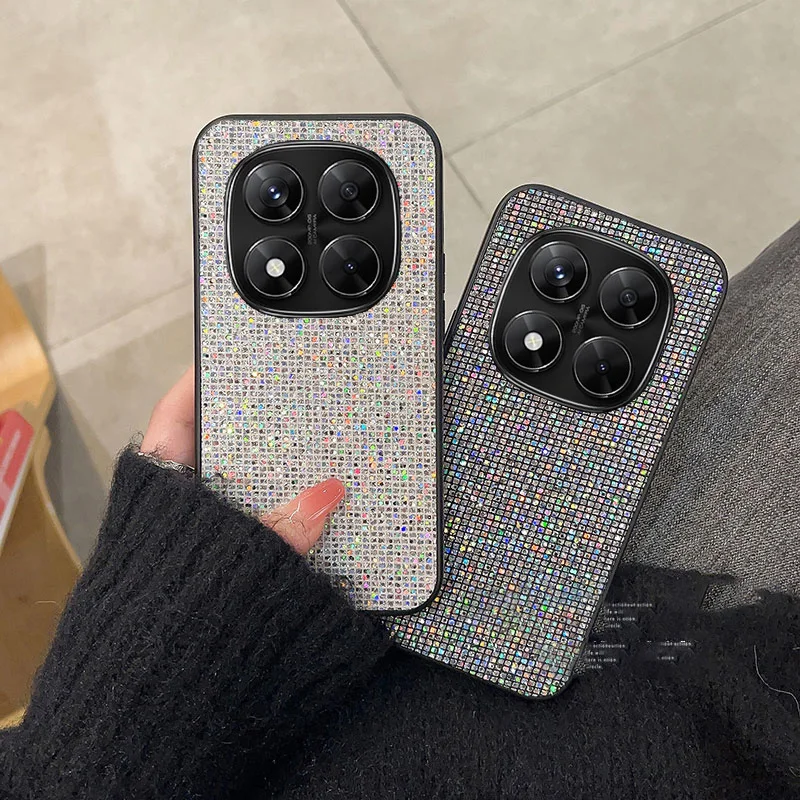Luxuriöse Glänzende Schwarz-Weiß Karierte Modische Handyhülle für Xiaomi Redmi Note 14 15 4G 5G Pro + Stoßfeste Glitzer-Schutzhülle – Detail 1