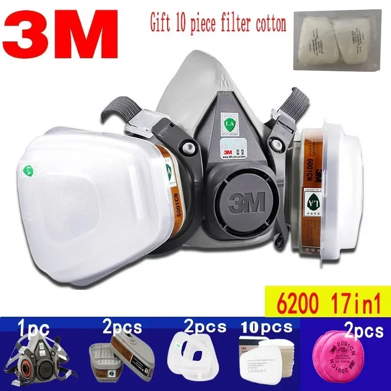 3M 6200 gasmasker voor spuitverfdecoratie Chemisch stofmasker Lichaamsbescherming Giftige stoomfilter Ademhalingsapparaat Herbruikbaar halfmasker