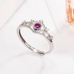 925 Sterling Silver Crown Flower Adjustable Rings For Women Luxury Quality Jewelry Female Accessories