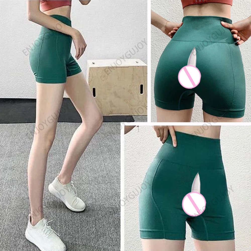 Female Leggings,Invisible Open Crotch Outdoor Sex,High Waisted Sports Yoga Shorts,Quick-Drying Stretch Peach Hip Fitness Pants