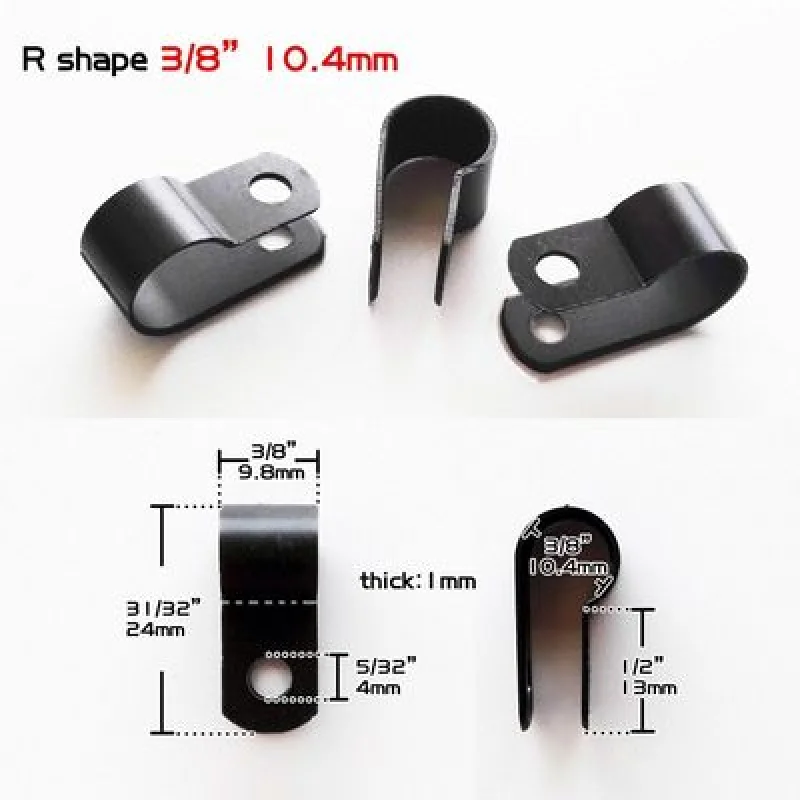 25PCS R-Type Nylon Cable Clamp Black Cable Clips Nylon Clamp Mount Fix Hardware Electrical Fitting Wire Management