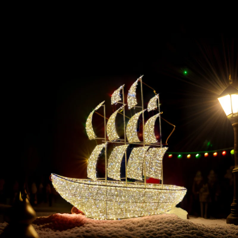 Custom.3d led boat pre lit sailing ship led motif light decoration light for Park