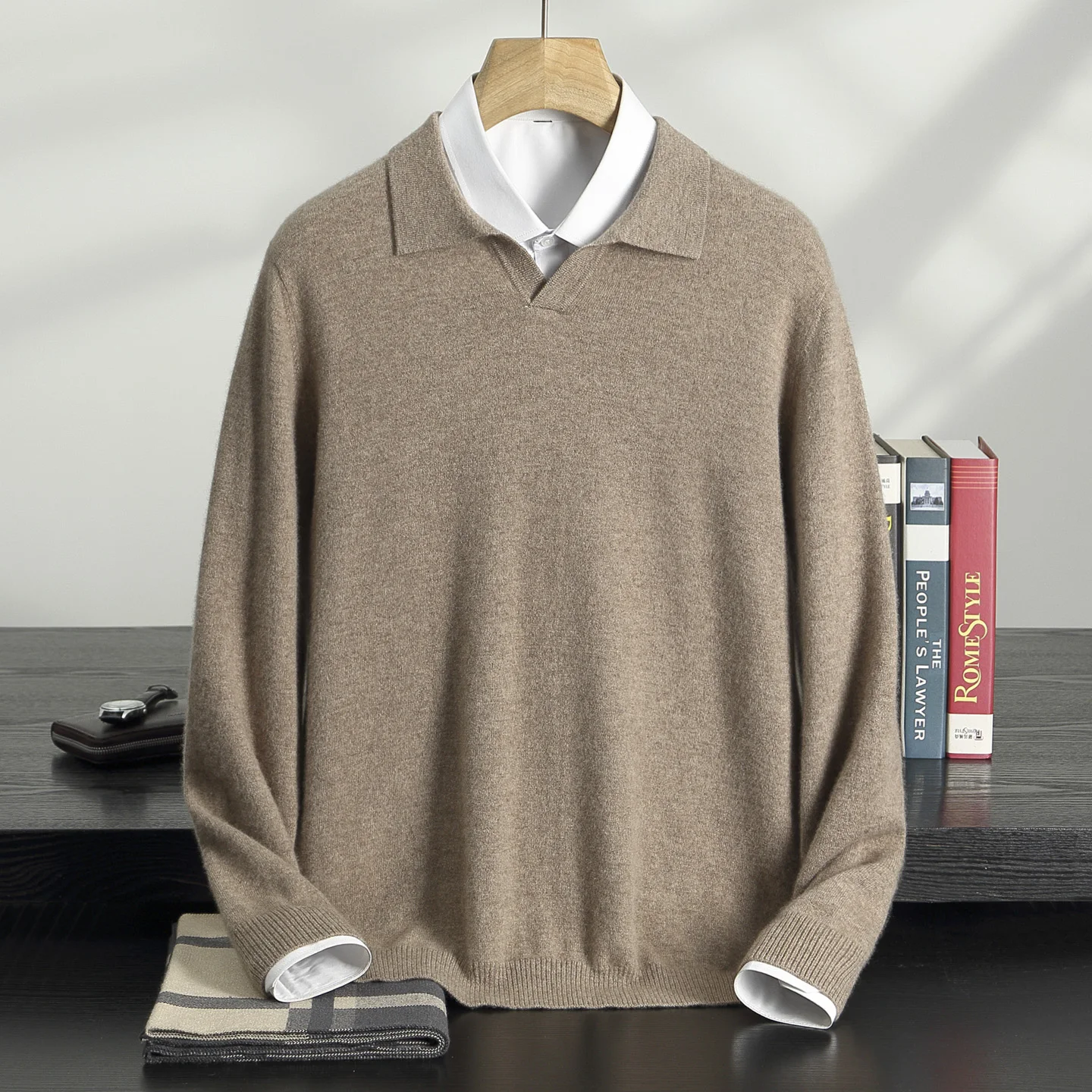 Jersey de manga larga con cuello en V para hombre, 100% de Cachemira, suéter de negocios a la moda, informal, cómodo, de punto suave, para otoño e invierno