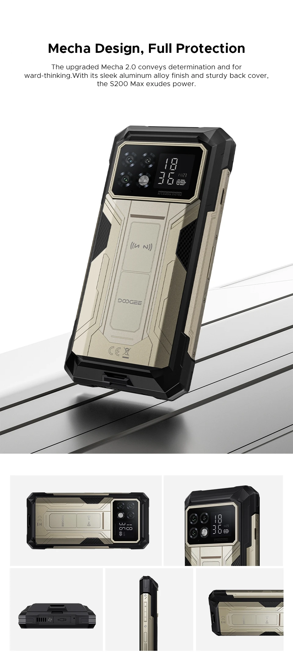 Global Version DOOGEE S200 Max Rugged Phone 16GB 512GB 22000mAh Battery 66W 1.32" Rear Display 6.72” 120Hz Dimensity 7050 NFC