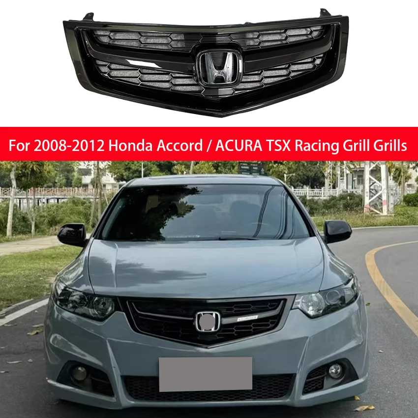 

For 2008 2009 2010 2011 2012 Honda Accord/For ACURA TSX Upper Bumper Hood Mesh Grills Front Bumper Grille Racing Grill Body Kit