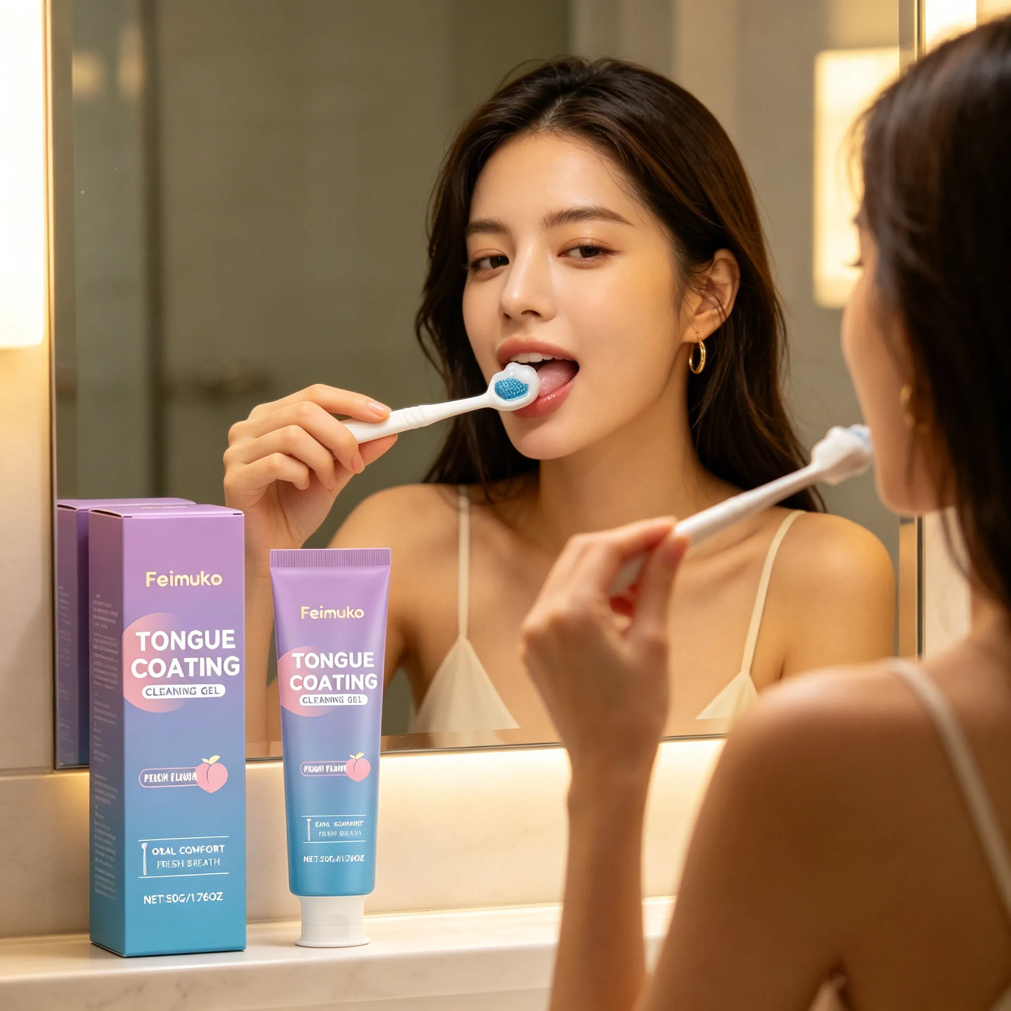 Tongue Coating Cleaning Gel Inhibit Oral Bacteria Soothing Tongue Coating Lasting-Freshness Oral Odor-Eliminator Tongue Scraper