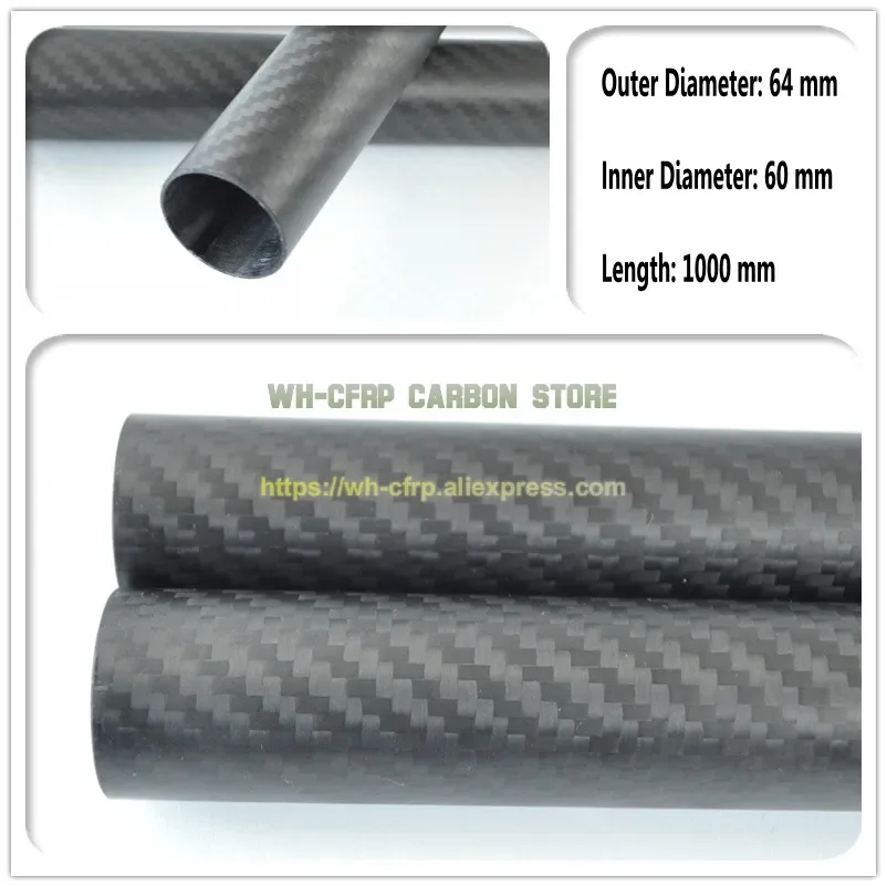 

64mm OD x 60mm ID Carbon Fiber Tube 3k 1000MM Long (Roll Wrapped) carbon pipe , with 100% full carbon, Japan 3k improve material