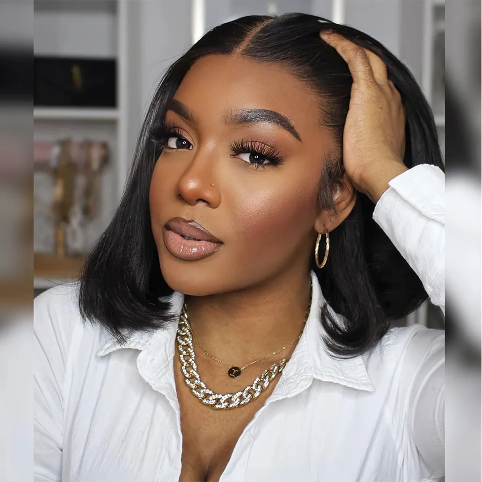 Wear And Go Glueless Human Hair Wig Short Bob Wig Straight Lace Front Human Hair Wigs Ready To Go Glueless Wig For Black Women