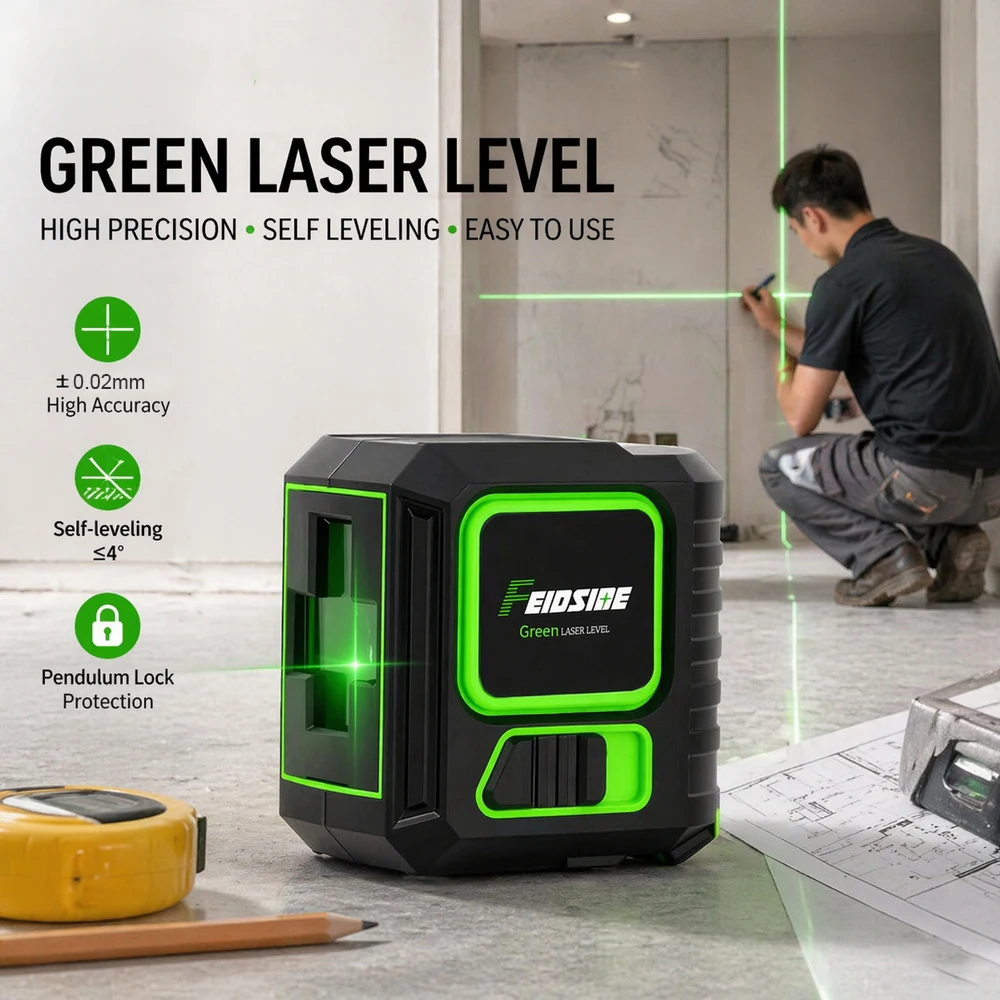 High-Precision 2-Line Green Light Laser Level - Professional Cross-Line Tool for Engineering & Installation
