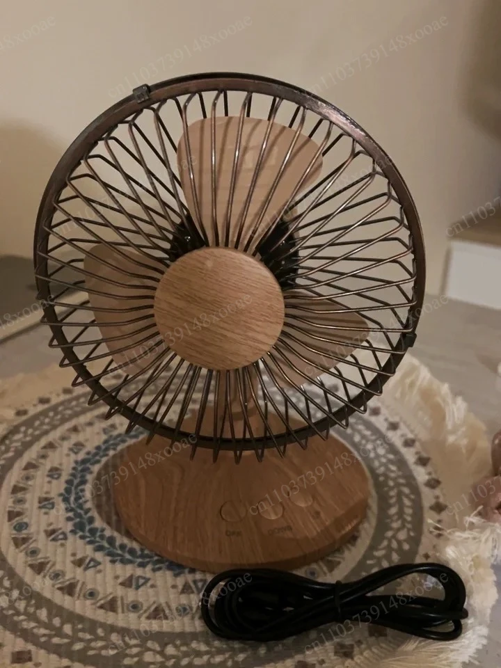 Retro Wooden Mini Desk Fan - Quiet Oscillating Electric Fan for Bedroom, Study & Office with 2-Speed Control