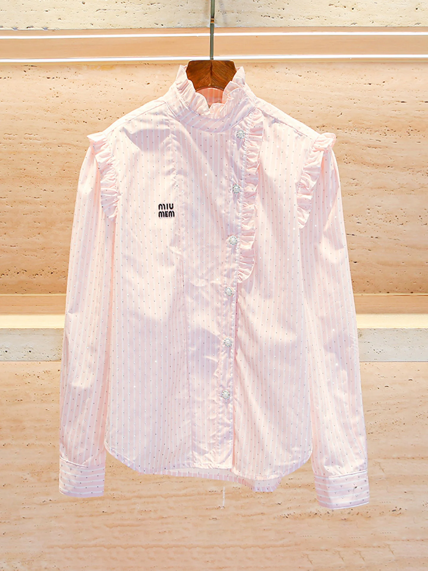 

Ele Pink Embroidered irt Women's Top Spring Autumn Design Sensation Wooden Ear Lace Chinese Sle Long Sve Button up