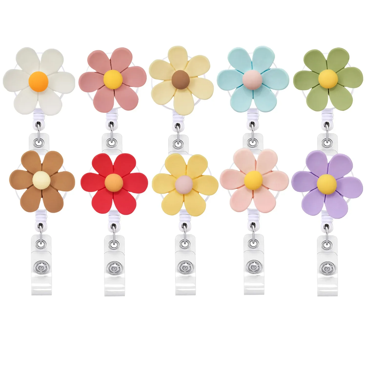 Candy Color Resin Six-Petal Flower Badge Reel Retractable ID Badge Holder With 360 Rotating Alligator Clip Name Holder