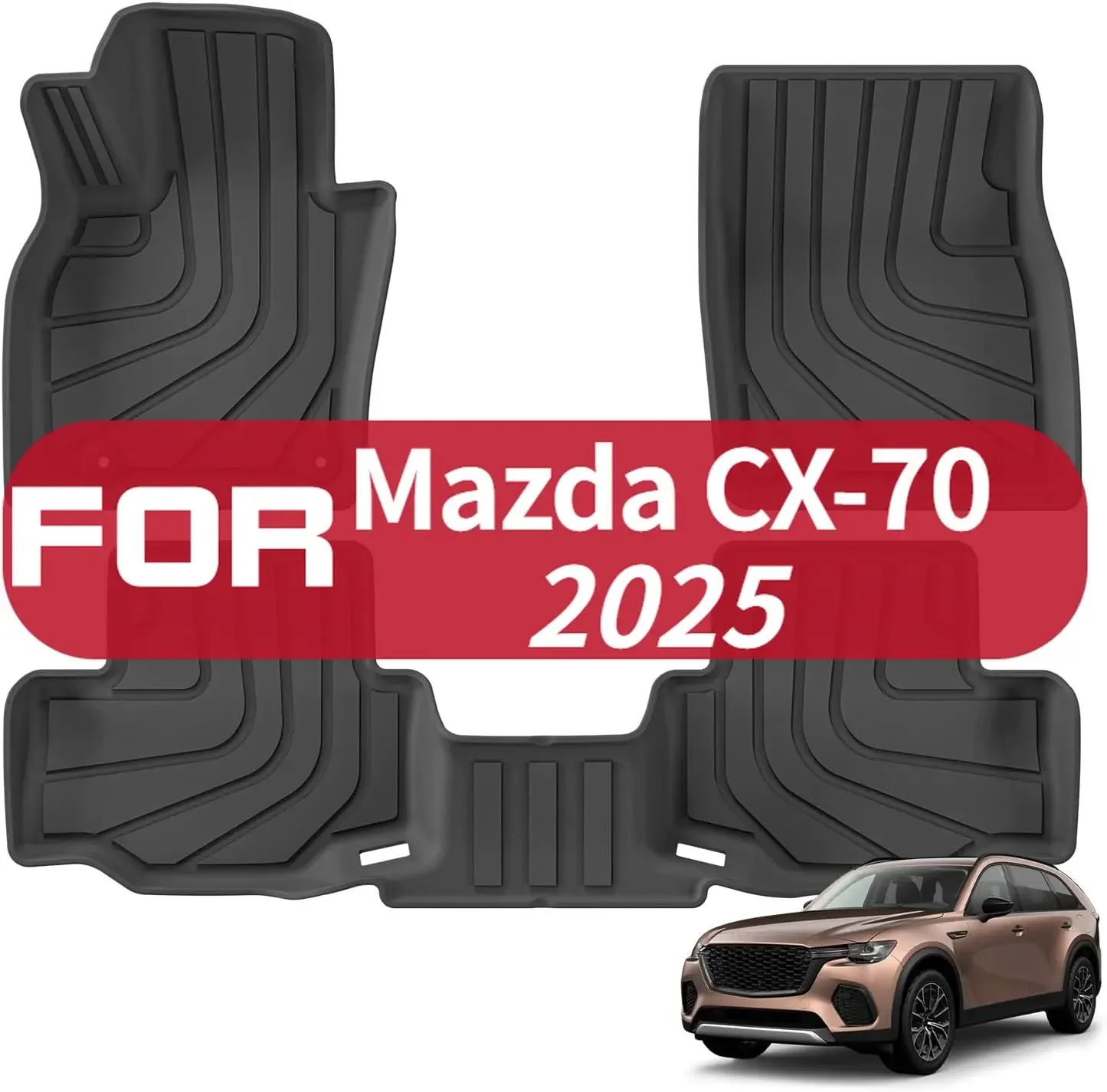 سجادات أرضية لـ 2025 Mazda CX-70 & CX70 PHEV بطانات أرضية لجميع الأحوال الجوية ملحقات TPE، سجادات سيارة للصف الأول والالثاني باللون الأسود الداخلي