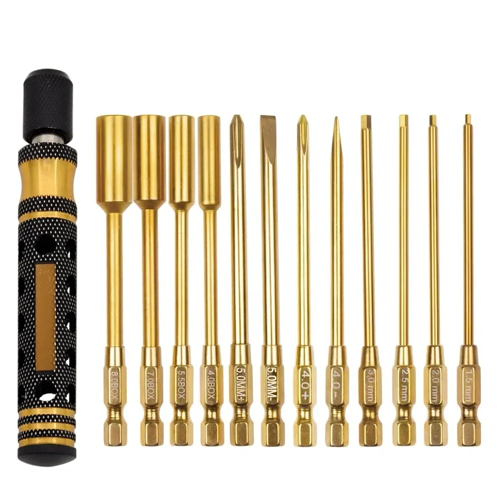 

For 12Pcs RC Model Replacement Inner Hexagonal Screwdriver Hexagon Wrench Sleeve Cross Driver Flat Heat Drivers Repairing Tool