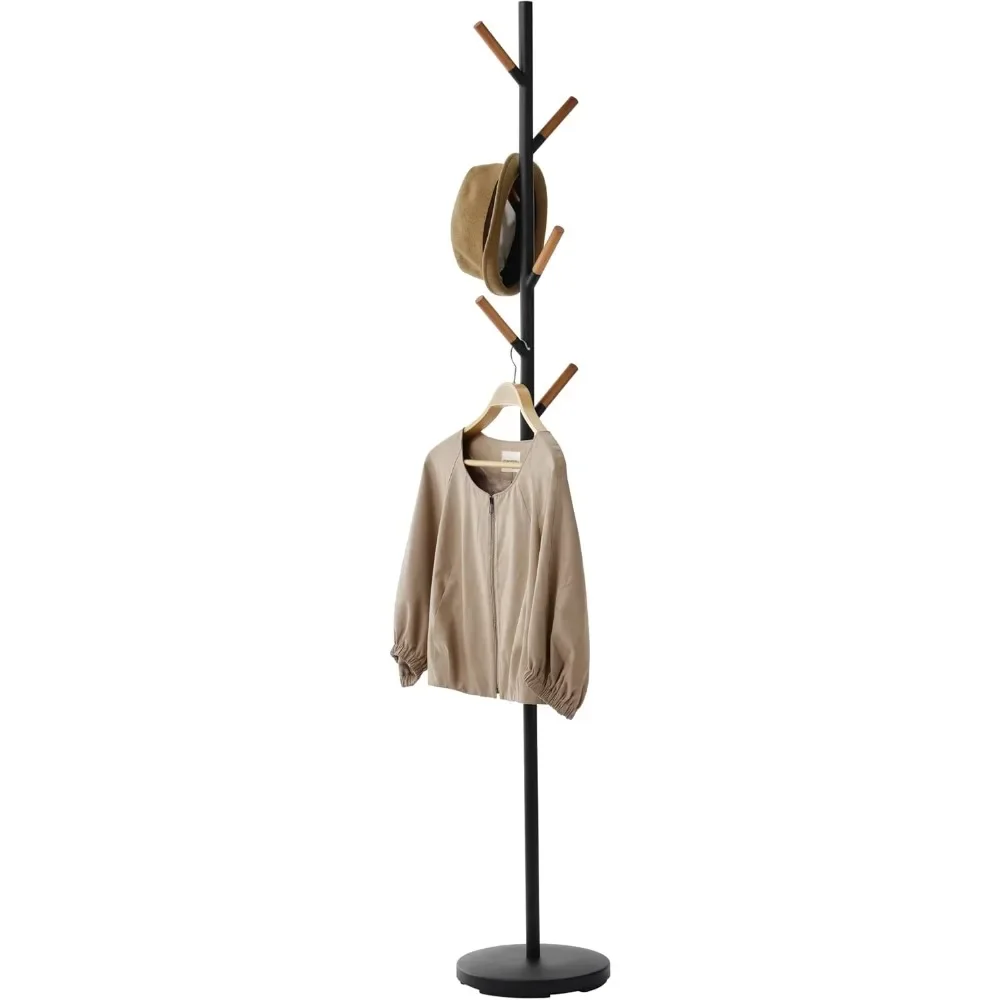 

Home Plain Freestanding Coat Hanger Rack with Wooden Hooks, Space Saving, 70" - Steel