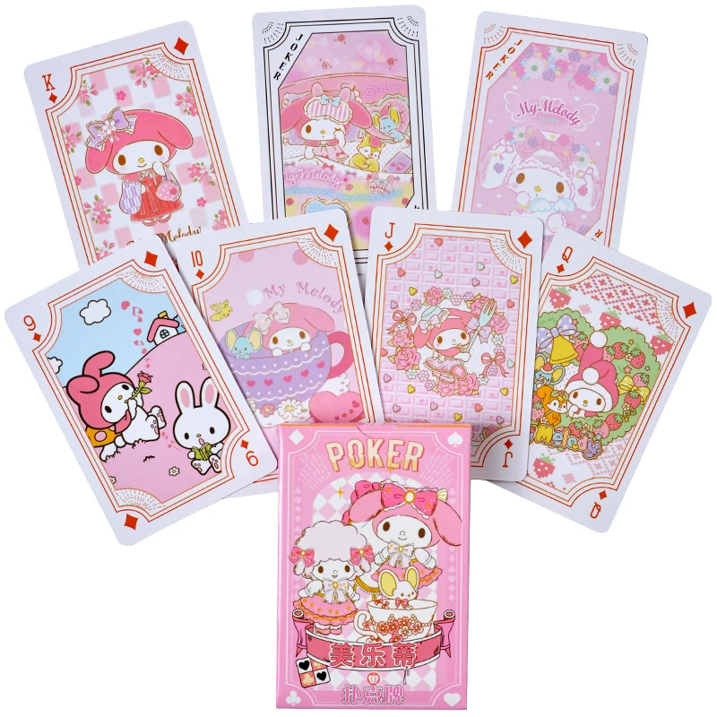 54Pcs/Box Cartoon Sanrio Hello Kitty Kuromi Cinnamoroll Melody Pompompurin Poker Playing Cards Toys For Children's Birthday Gift