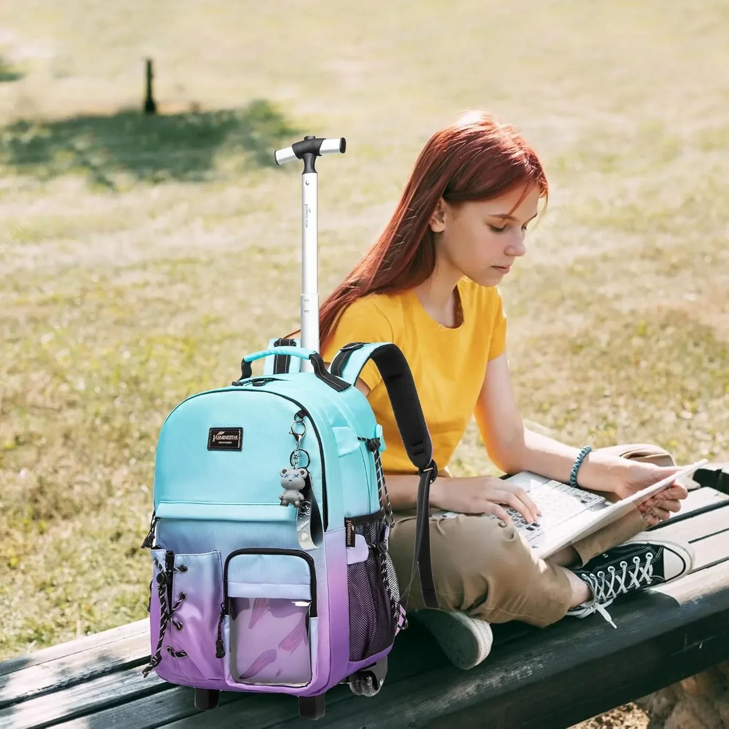 Borse da scuola per ragazze da 3 pezzi Zaino con ruote per adolescenti Zaino da viaggio con ruote Trolley da scuola Bagaglio a mano con ruote