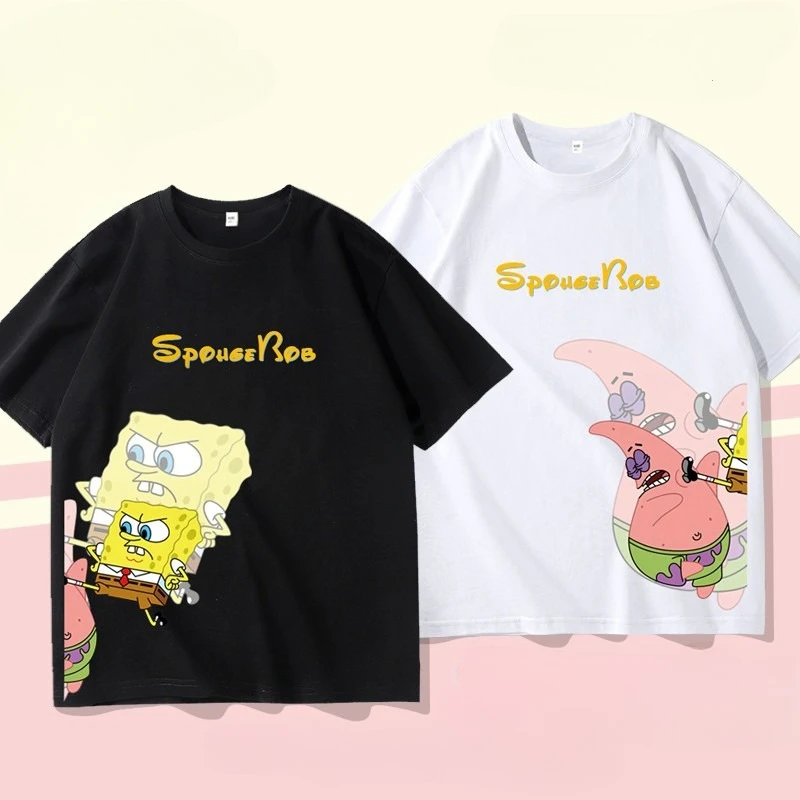 Sponge Baby Pai Big Star Anime Peripheral Short Sleeve T-shirt Children's Men Ins Anime Printing Couple Cotton Half Sleeve