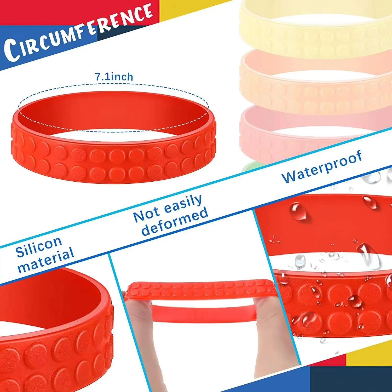 10pcs Building Block Bracelets Party Favors, Brick Silicone Bracelets, for Gift Bag Fillers, Carnival Prizes, Birthday Supplies