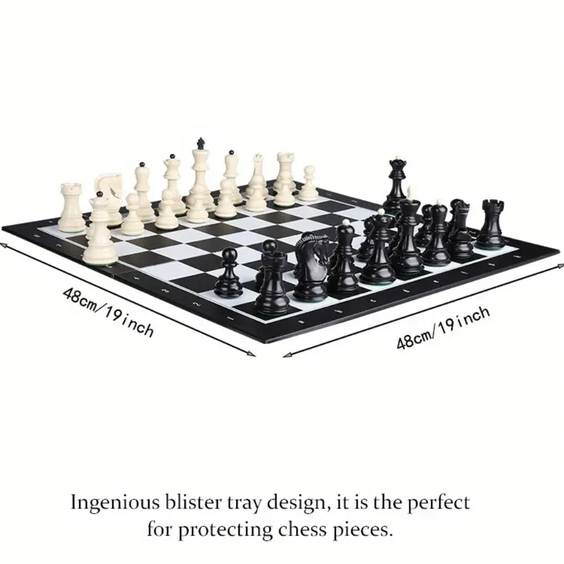 large 48cm/19inch folding chess set, with a special design for the enhanced pieces and made of PVC material, is an ideal gift
