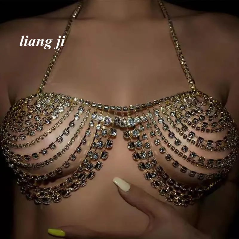 Body jewelry Sexy Crystal Tassels Bra Chain Skirt Chain Bikini Three-point Thong Underwear birthday Party Night Club Beach dress