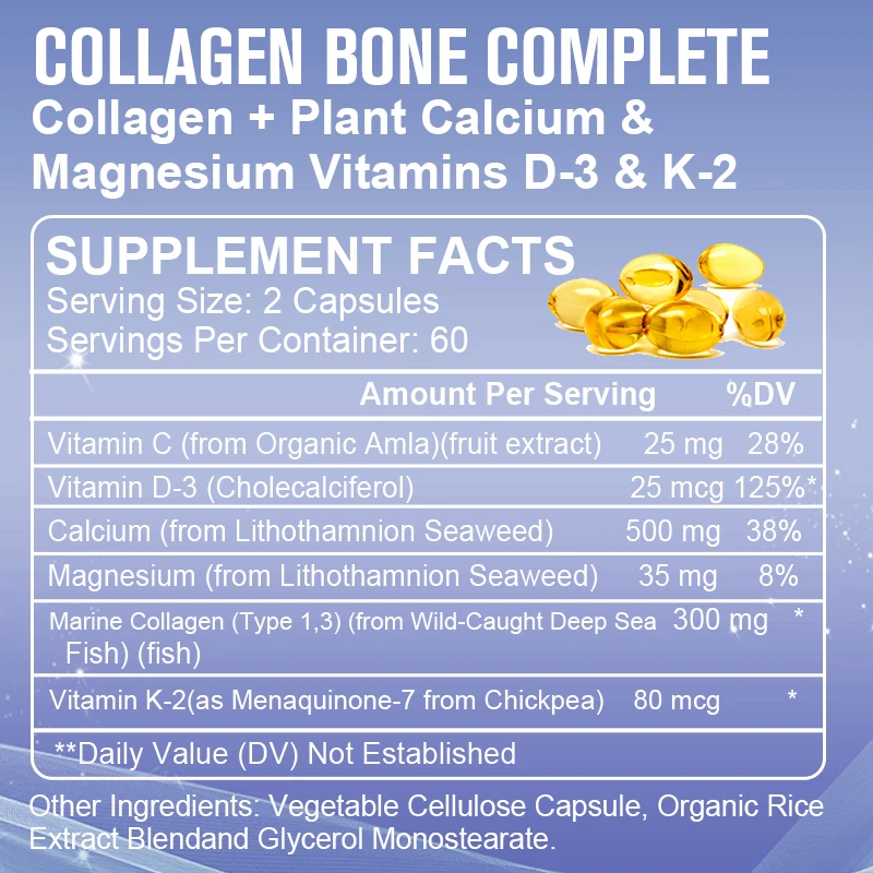 Collagen Bone Complete Capsules Formula with Plant Calcium & Magnesium for Bone Growth Collagen Production Calcium