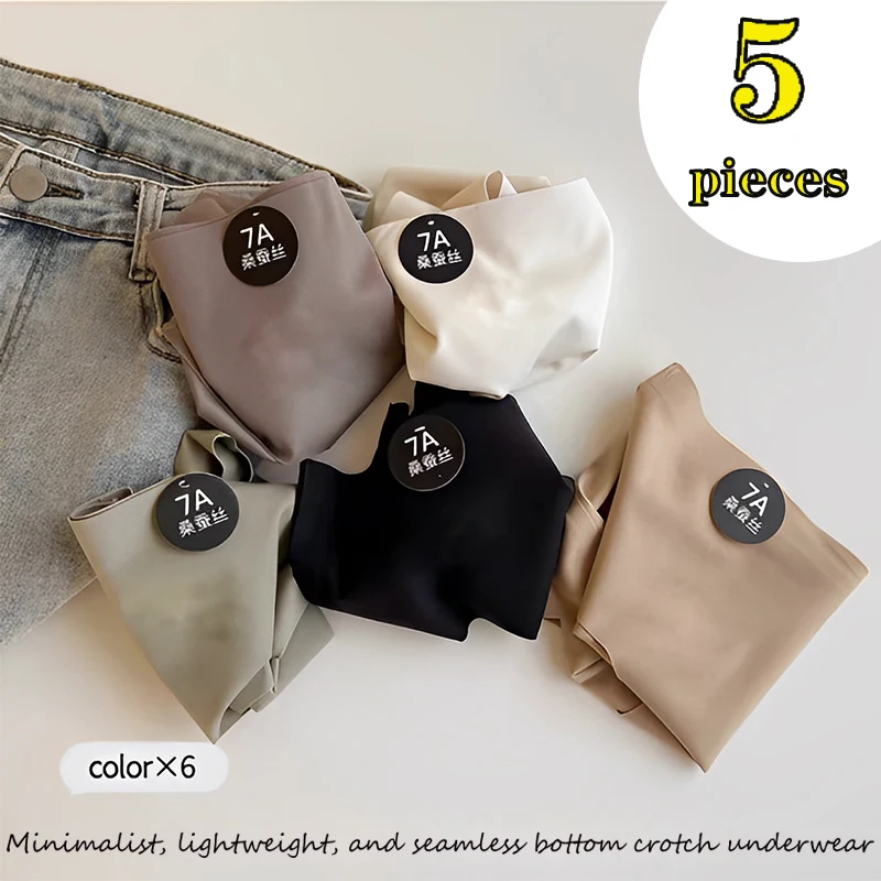 FINETOO 5Pcs/Set 7A Mulberry Silk Panties Ladies Underwear Cotton Crotch Antibacterial Waist Seamless comfortable Korean Briefs