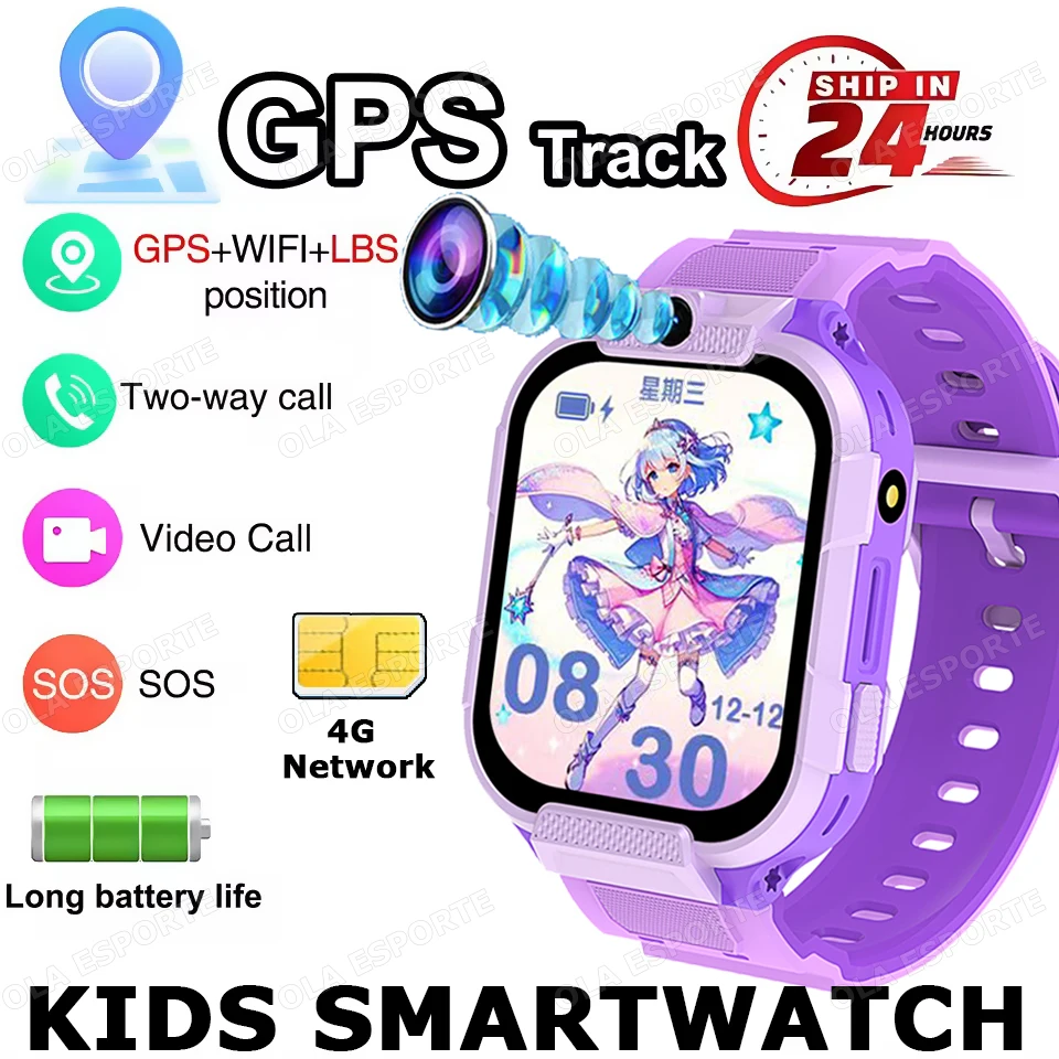 Kids Smart Watch GPS Positioning 4G Sim Card Video Call Children's Smartwatch HD Camera 600mAh Battery Student Gifts Boys Girls