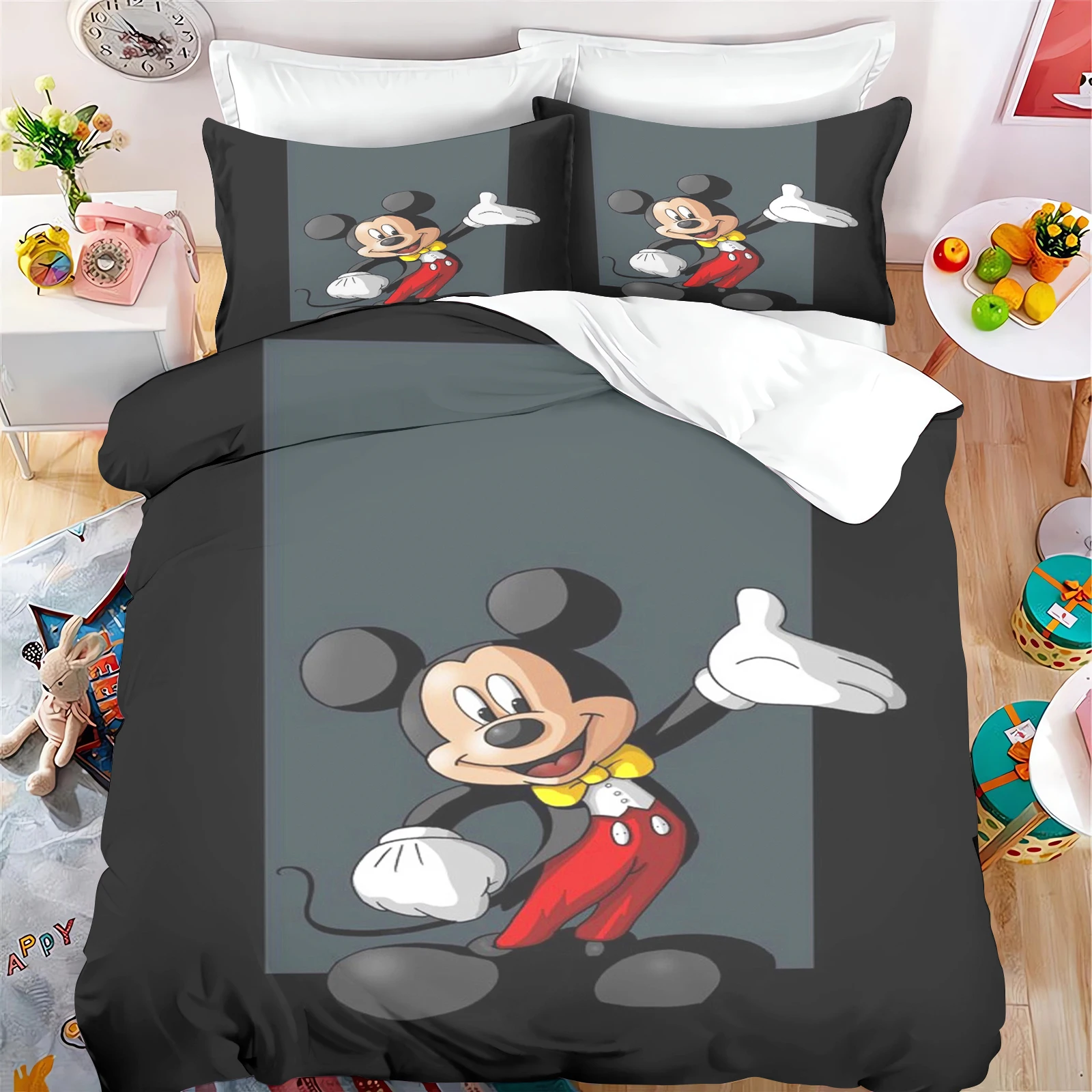 Bettbezug Home Mickey Forest 100 % Polyester Erwachsene Kinder Baby Schlafzimmer Geschenk Anime Modell 2/3-teiliges Bettwäsche-Set