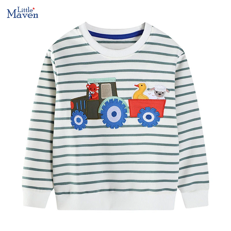 

Little maven, осень 2022, свитшот для маленьких мальчиков, весенняя детская одежда, хлопковая детская одежда с рисунком трактора для малышей, От 2 до 7 лет