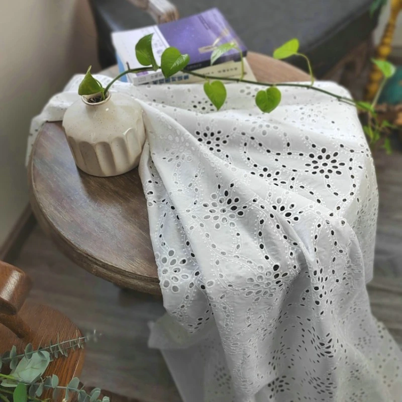 1meter 130cm Wide Embroidery Lace 100% Cotton Fabric Hollow Small Flower for Sewing Dress Clothes DIY Handmade Crafting view 5