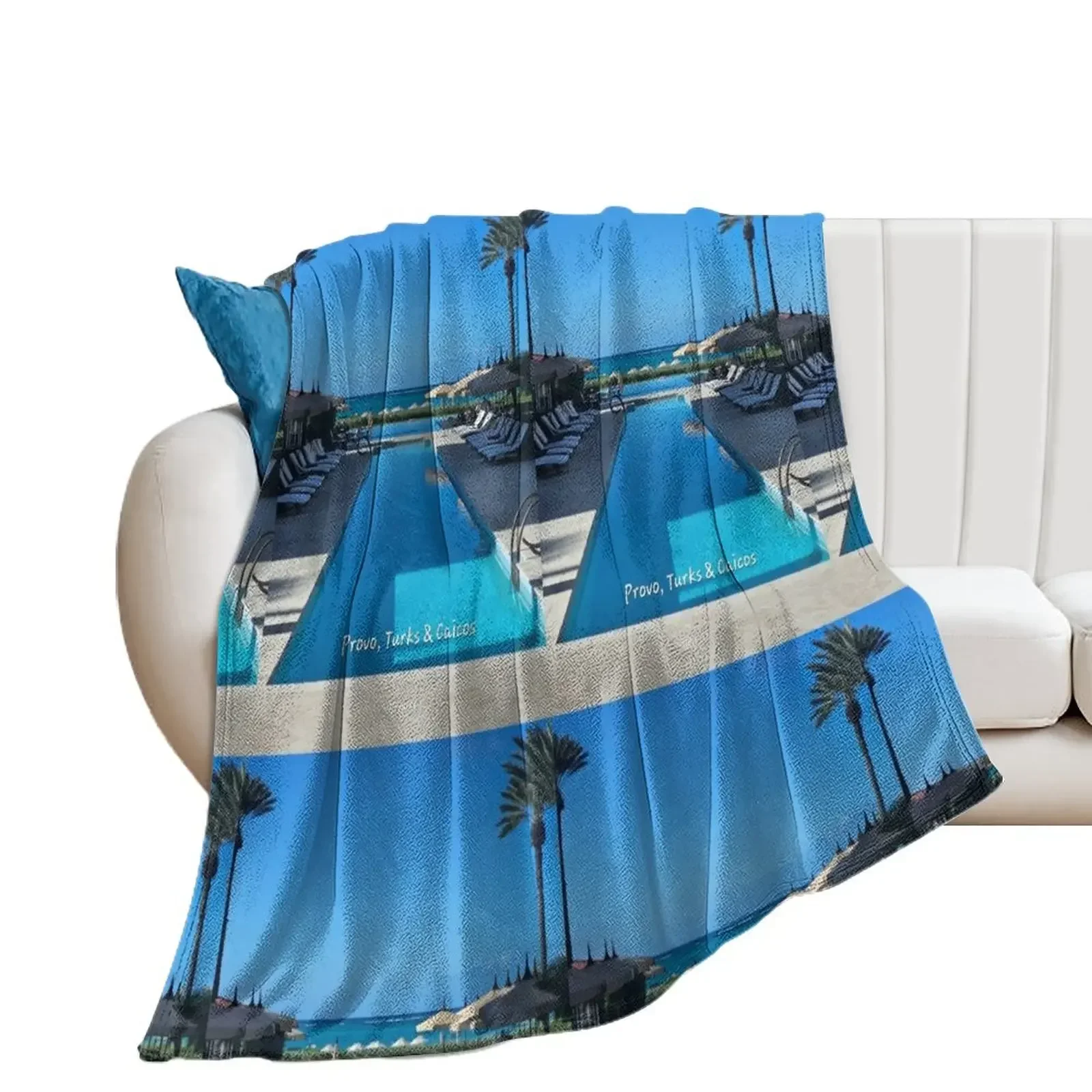 Pool Views - Grace Bay Throw Blanket Plaid on the sofa Decorative Sofas Blankets