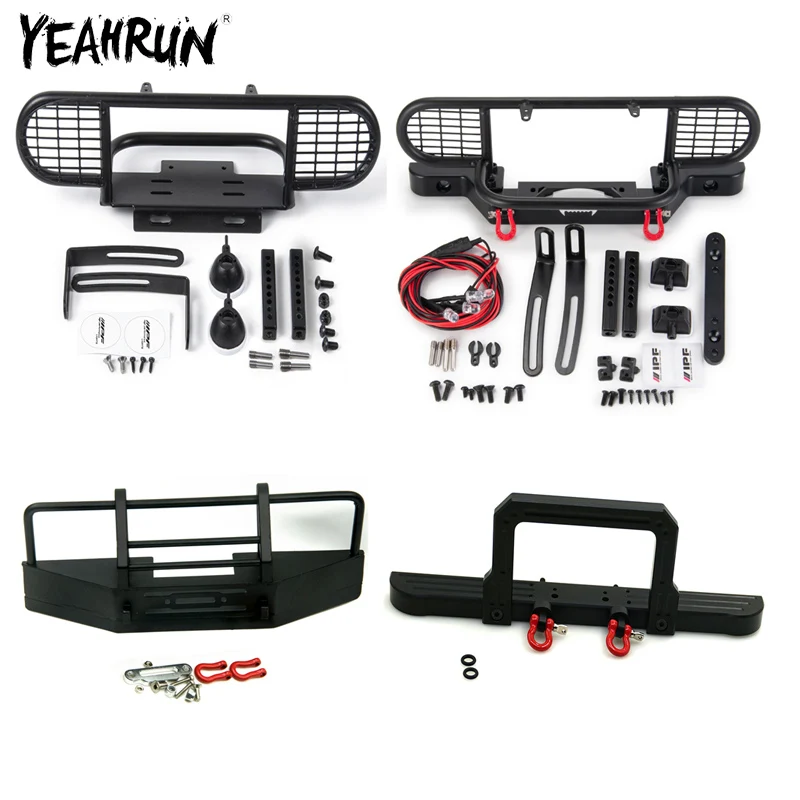 YEAHRUN Metalowy antykolizyjny przedni zderzak Camel Cup z kloszem LED do 1/10 RC Crawler Car D90 Defender Upgrade Parts