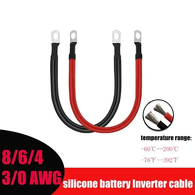 

Аккумуляторный кабель с разъемом M6 M8 M10 8, 6, 4, 3, 0 AWG, силиконовые луженые медные электрические провода для инвертора аккумулятора