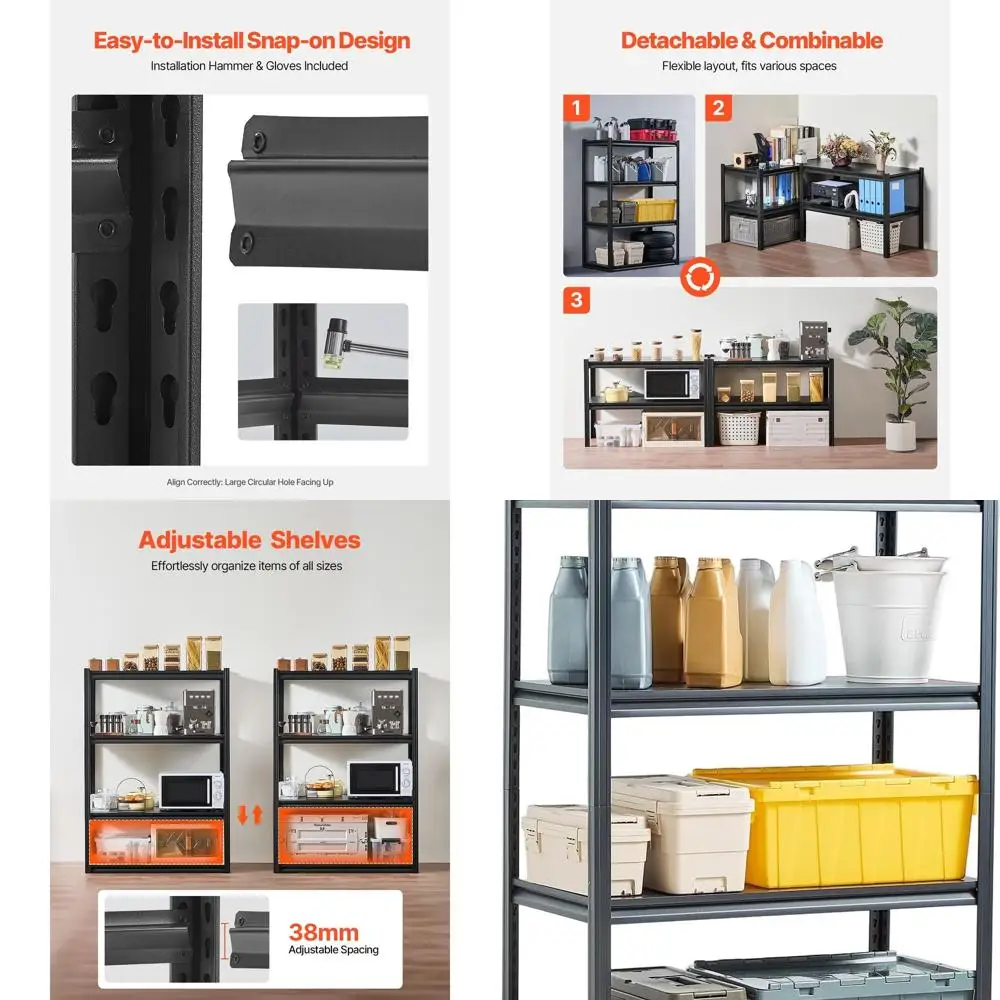 

4-х уровневые регулируемые металлические полки для хранения, вместимость 2400 фунтов, 20 глубин x 40 шириной x высотой 57, идеально подходят для гаража, кухни, склада, B