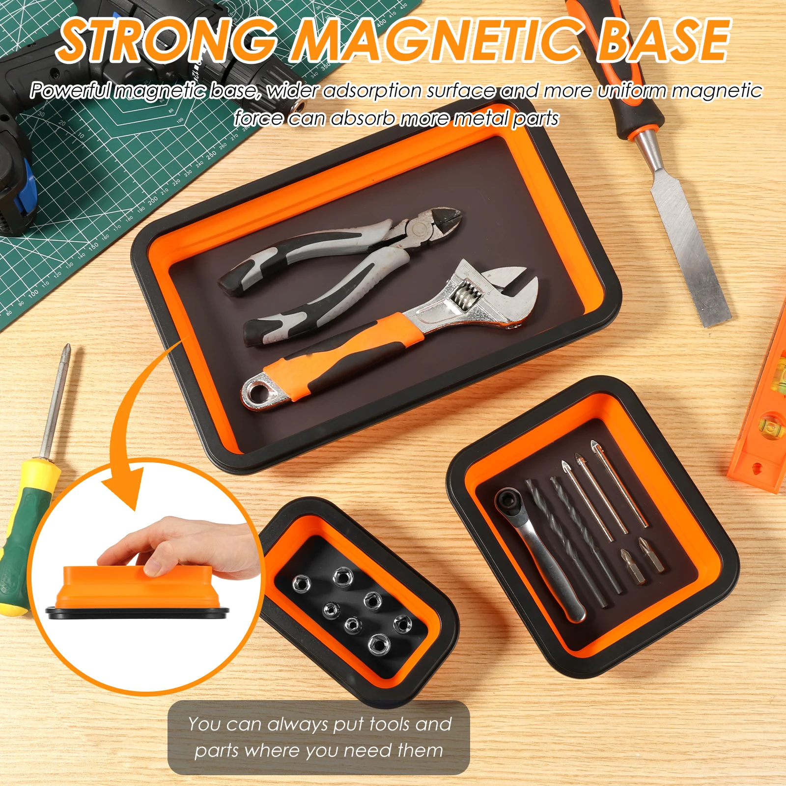 11Inch Collapsible Magnetic Screw Tray Silicone Bowl Tool Part Storage Box Organizer For Plumber Carpenters Disk Storage Plate
