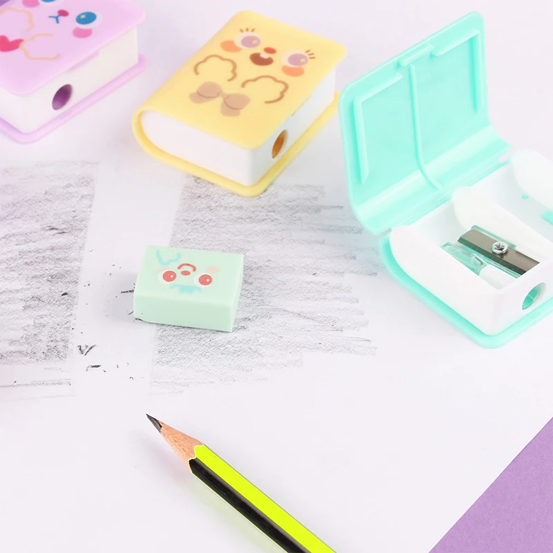 Kawaii Mini Portable Cute Pencil Sharpener Mini Sketch Pencil Eraser Set Cute Cartoon Multifunctional Stationery Study Supplies