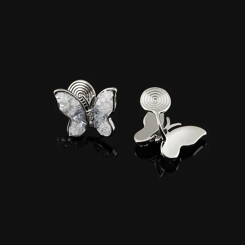 Fashionable New Gradient Blue Crystal Butterfly Earrings Sweet Mosquito Incense Plate Ear Clip Earrings without Ear Holes Gift