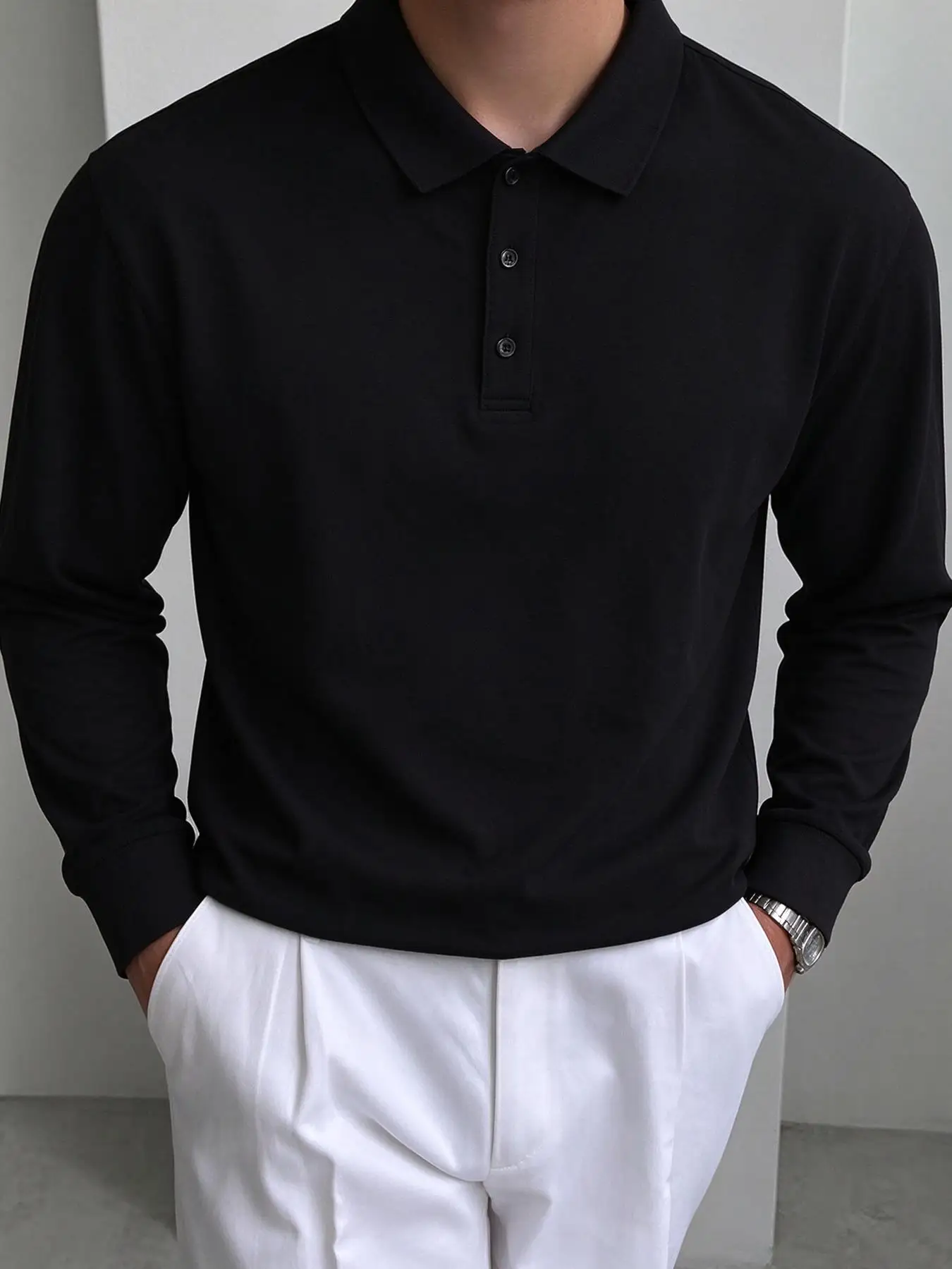 Men's Autumn Solid Polo Shirts Comfortable Business Tee Colour Button T-Shirt Commute Company Tops Street Casual Workwear